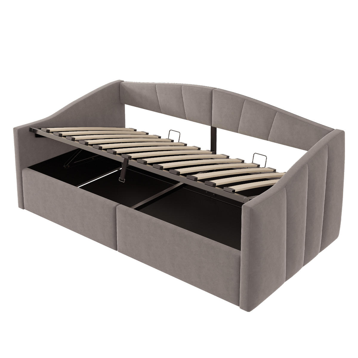 POLSTERBETT 90/200 cm Grau mit hydraulischer Lagerung und Lattenrost - Grau, Textil (90/200cm) - OKWISH