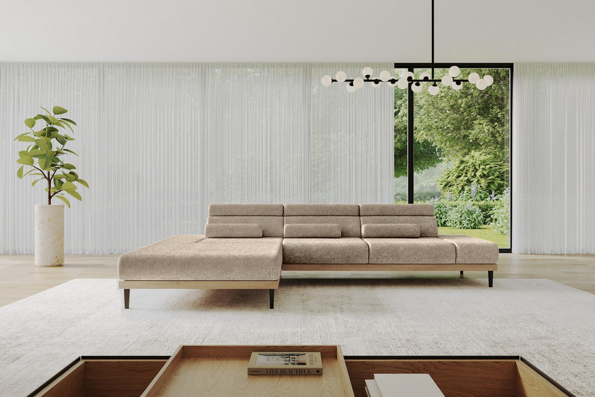 ELEKTRISCHES ECKSOFA Links MONA 316x205x85 Braun Velours - Braun, Holzwerkstoff/Textil (316/205cm) - ALTDECOR