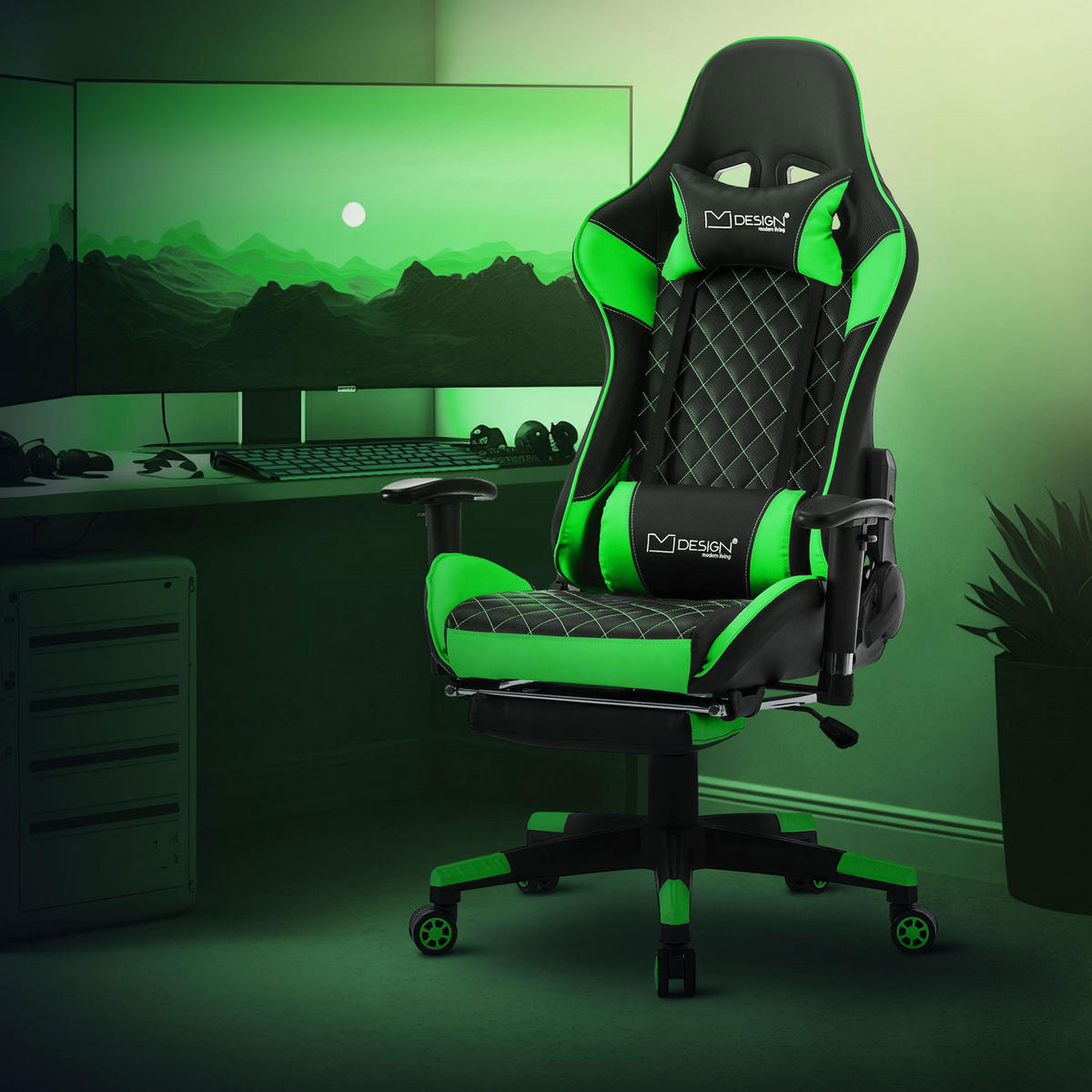 GAMING-STUHL Schwarz-Grün - Grün, Metall (68/135/73cm) - ML-DESIGN