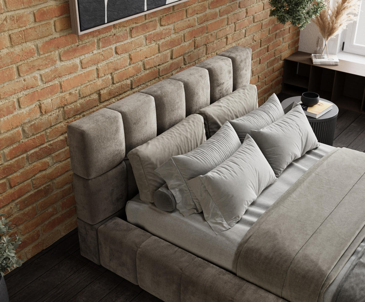 POLSTERBETT Kendal Dos Beige 200/200 cm im Chenille-Stoff - Beige/Schwarz, Holz/Holzwerkstoff (200/200cm) - Maison de Reve