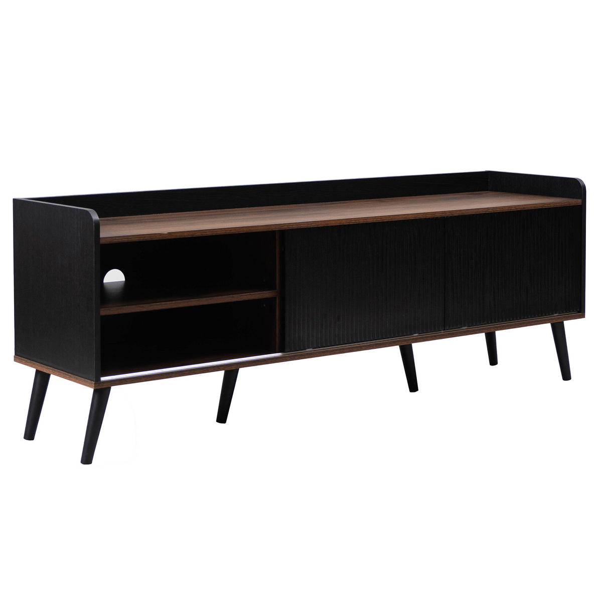 TV-LOWBOARD aus Spanplatte 160x40x58 cm Schwarz/Holzfarben mit Schiebetüren und Schubladen - Schwarz, Holzwerkstoff (160/58/40cm) - IVMEU