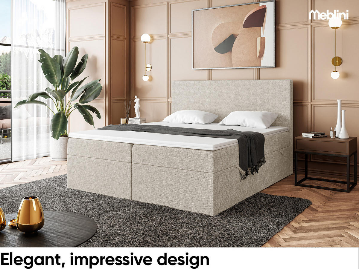 BOXBETT ZLATAN 160x200 cm in Beige Webstoff - Beige/Schwarz, Holz/Holzwerkstoff (160/200cm) - Meblini