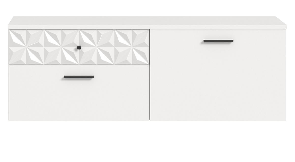 SCHUHSCHRANK weiß Hochglanz 110 cm, Kommode hängend mit 3D-Struktur - Weiß Hochglanz/Schwarz, Holzwerkstoff/Metall (110/38/35cm) - Inn.Furn