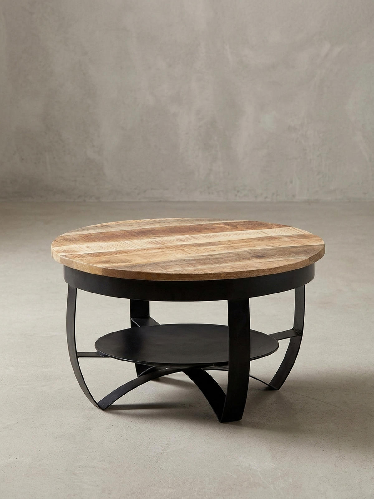 COUCHTISCH in Braun/Schwarz, Industrieller Stil, aus Recyceltem Mango-Massivholz - Schwarz, Holz/Metall (60/60/34cm) - KADIMA DESIGN