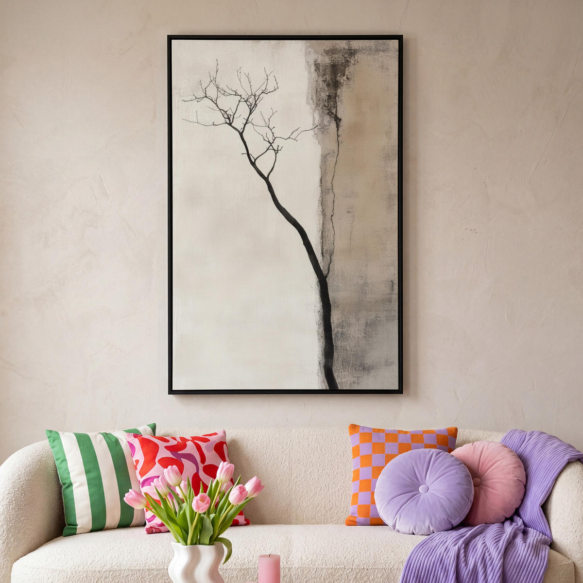 LEINWAND Bilder mit Rahmen - Wabi sabi - Pflanze - Beige - 100x150 - Taupe, Textil (100/150cm) - MuchoWow
