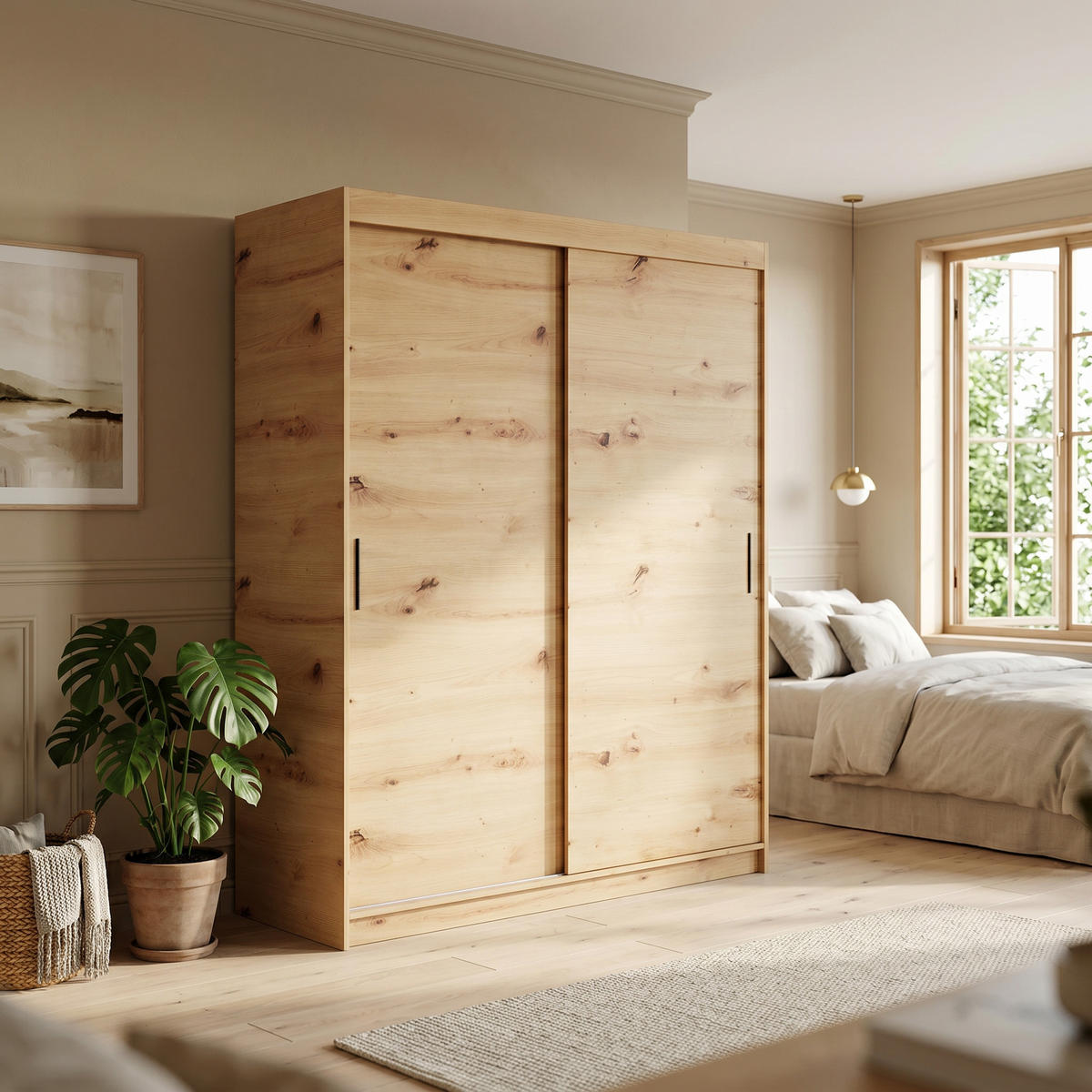 SCHWEBETÜRENSCHRANK TELA 100/205/60cm 2-türig mit Spiegel Eiche Artisan - Eiche Artisan, Holzwerkstoff (100/205/60cm) - MASSENO
