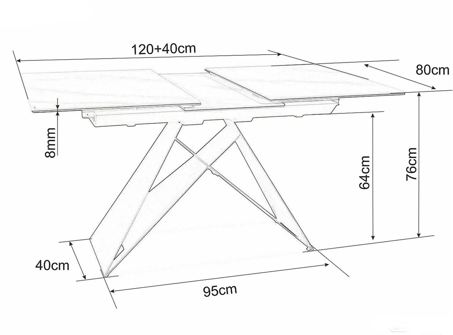 ESSTISCH Westin Weiß Marmor / Schwarz Matt 120-160 / 80 / 76cm - Schwarz/Weiß, Holz/Keramik (80/160/76cm) - Feldmann-Wohnen