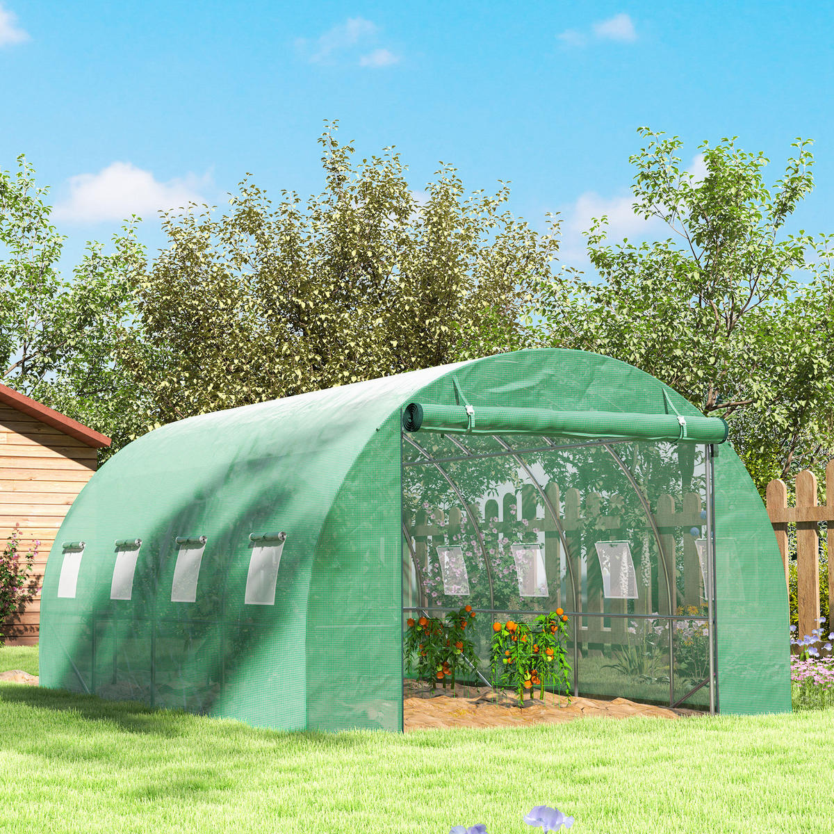 FOLIENTUNNEL, 398L x 298B x 198H cm - Grün, Kunststoff/Metall (298/198/398cm) - Outsunny