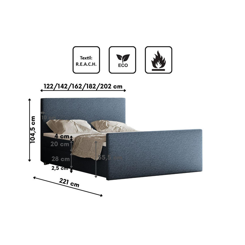 Thumbnail - Kaiser Möbel Boxbett, Blau, Textil, Planet/Universum, 2 Schubladen, H2, Höhe ca. 20 cm, Füllung: Polyurethan (PUR),Kalts...