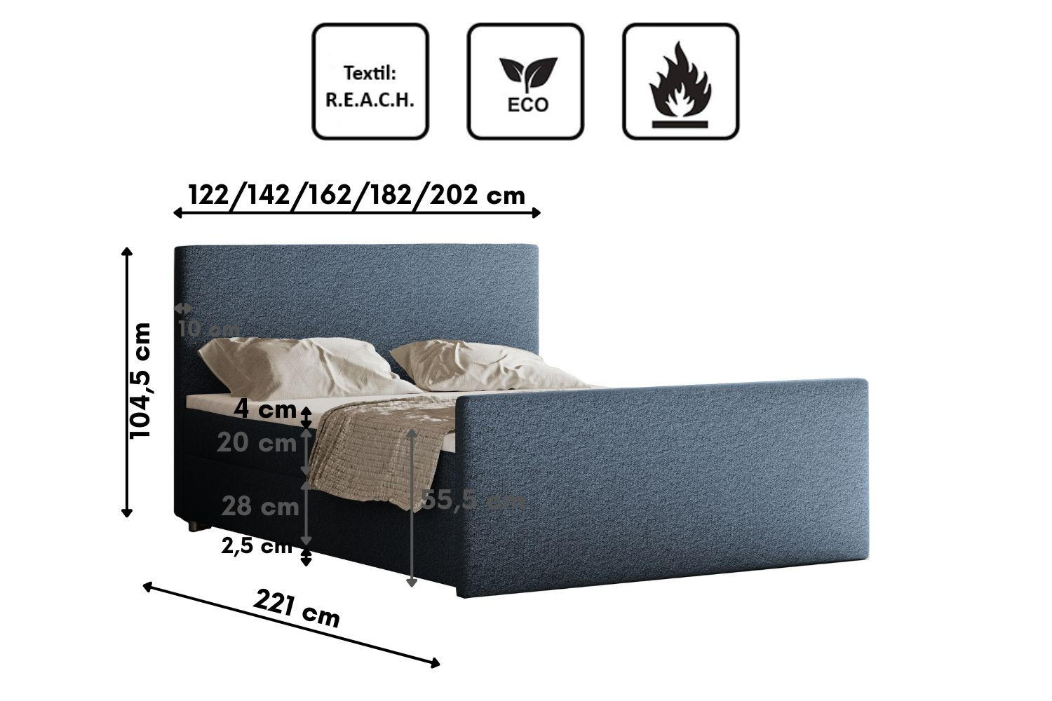 Thumbnail - Kaiser Möbel Boxbett, Blau, Textil, Planet/Universum, 2 Schubladen, H2, Höhe ca. 20 cm, Füllung: Polyurethan (PUR),Kalts...