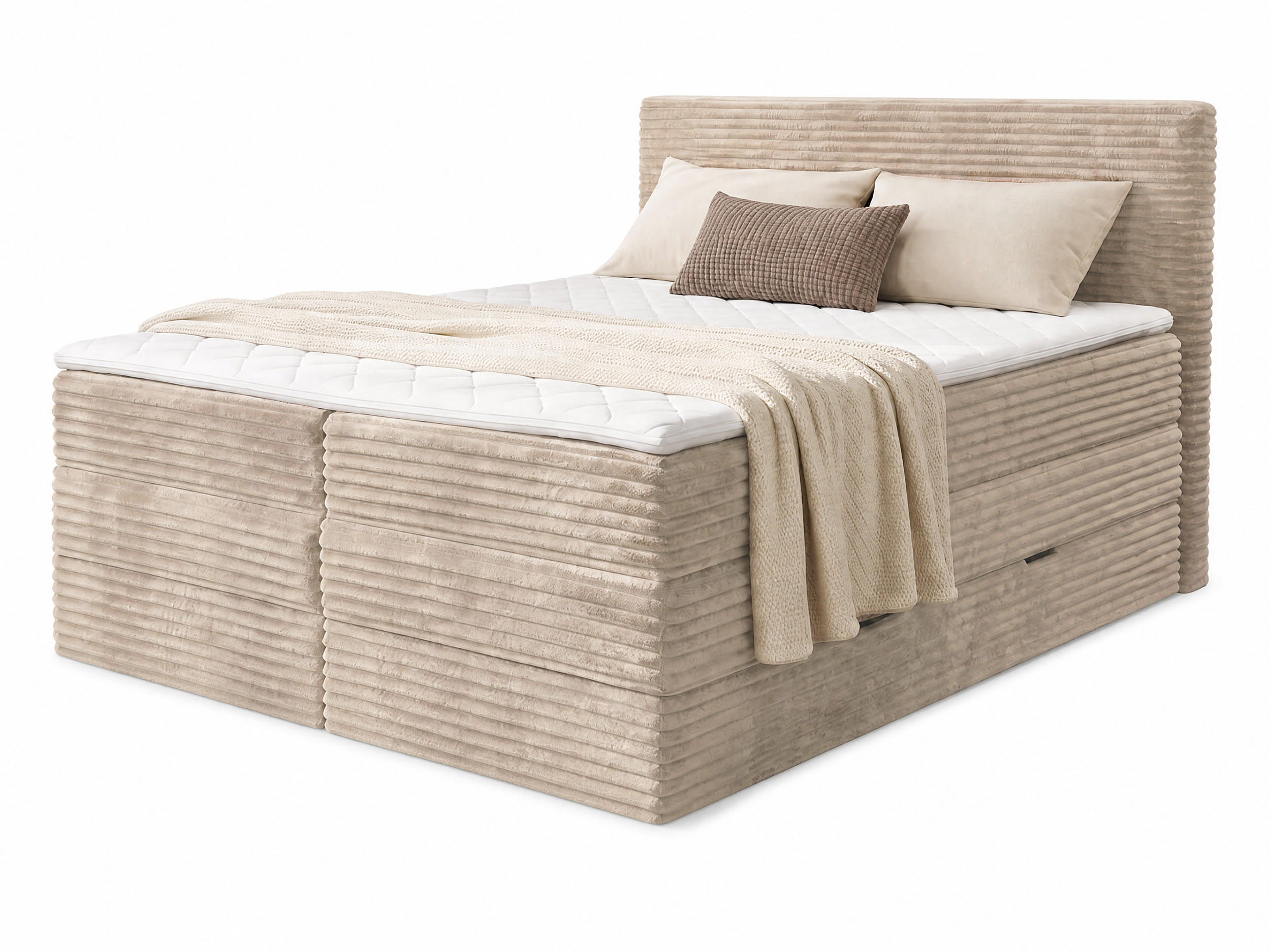 BOXSPRINGBETT Mollo Max - 160x200 - beige (Tilia 03, Cord) - Beige/Schwarz, Holz/Holzwerkstoff (160/200cm) - Sofnet