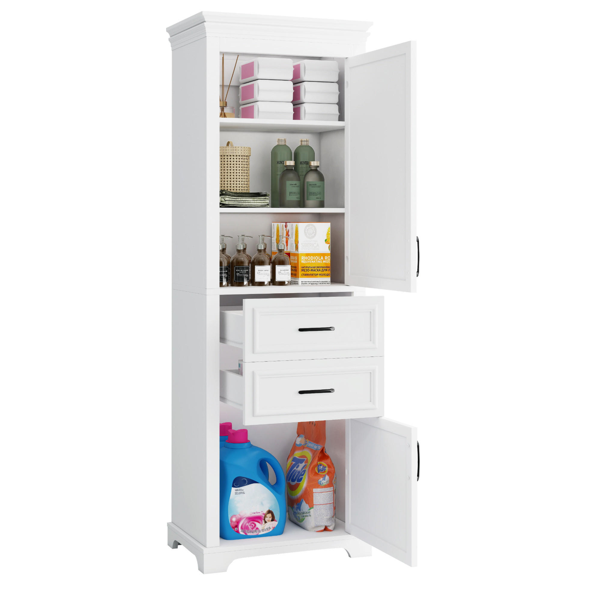 BADZIMMERSCHRANK 60 x 40 x 180 cm Weiß MDF - Weiß, Holzwerkstoff (40/180/60cm) - Beauniv
