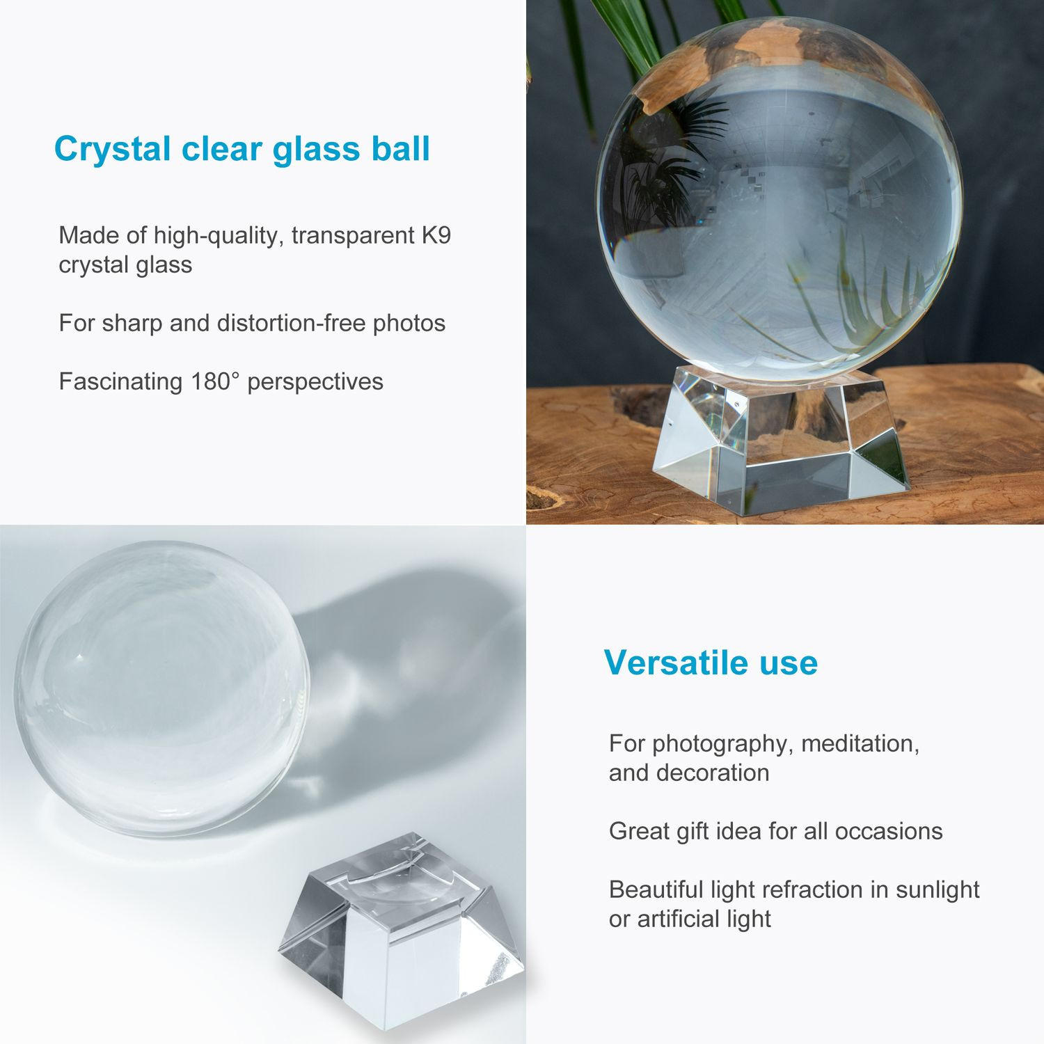 GLASKUGEL Fotokugel mit Ständer - Transparent, Glas (13cm) - Intirilife