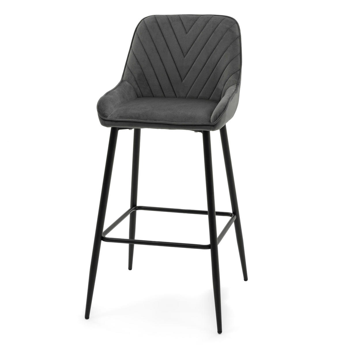 BARHOCKER VASTO gepolstert mit Steppung - grau - Samt Velours - Schwarz/Grau, Metall (50/95/55cm) - NEW HOME