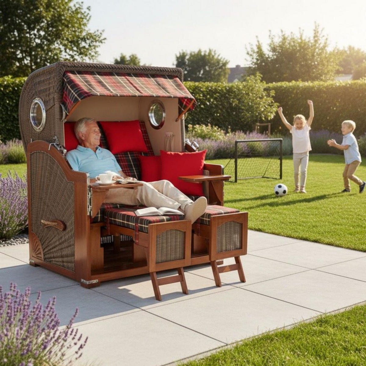 STRANDKORB 2-Sitzer Düne Mahagoni 529 - Rot/Braun, Holz (125/170/80cm) - Mr. Deko