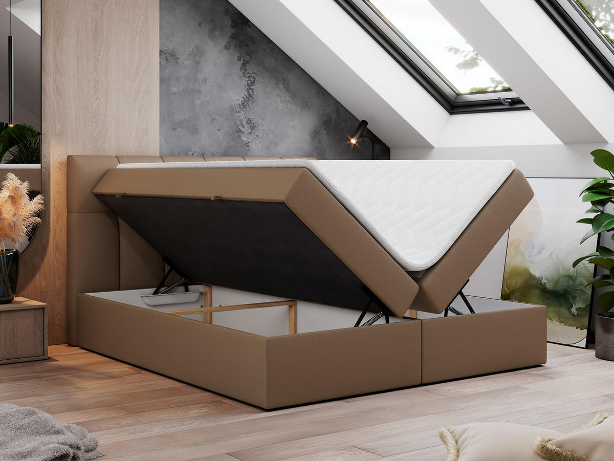 BOXBETT RICO 200/200 Braun Kunstleder - H4 - Braun, Holz/Textil (200/200cm) - MKS