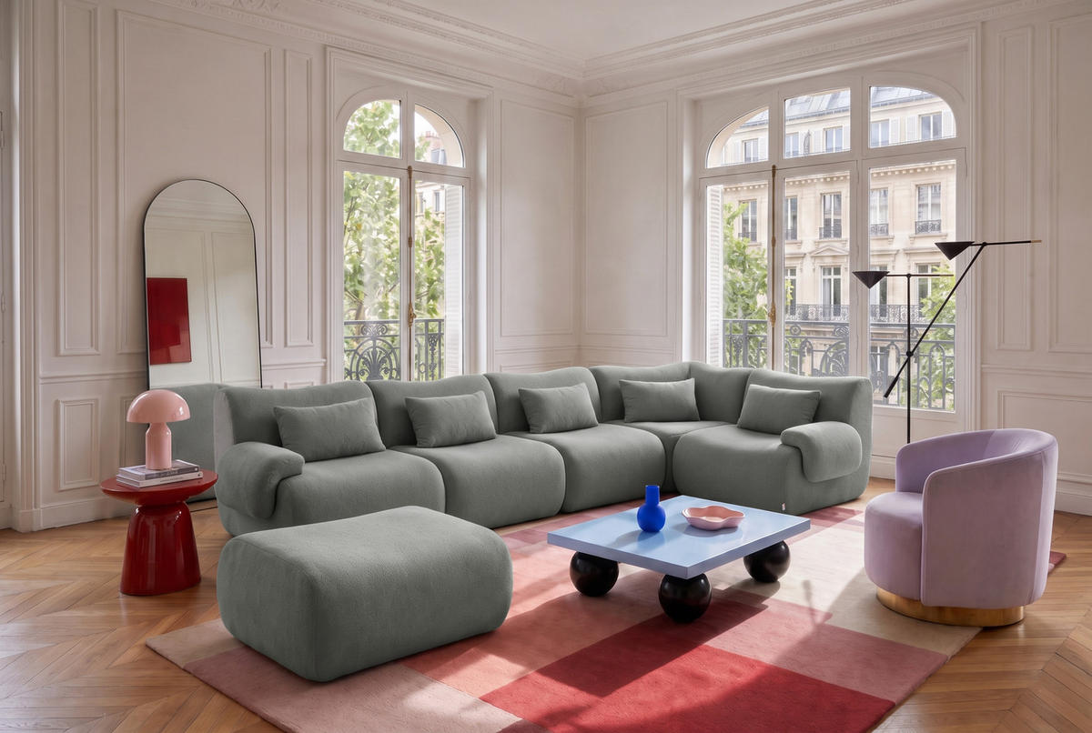 WOHNLANDSCHAFT Bouclé-Stoff Wolkengrau - Grau, Textil (356/73/190cm) - MILYsofa