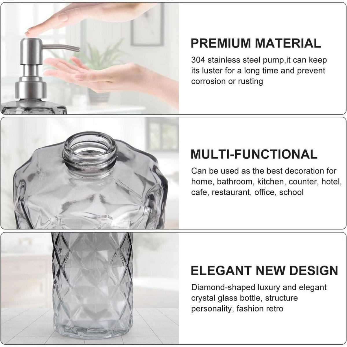 SEIFENSPENDER 2er-Set Glas Grau 330 ml - Grau, Glas (8/21/14cm)
