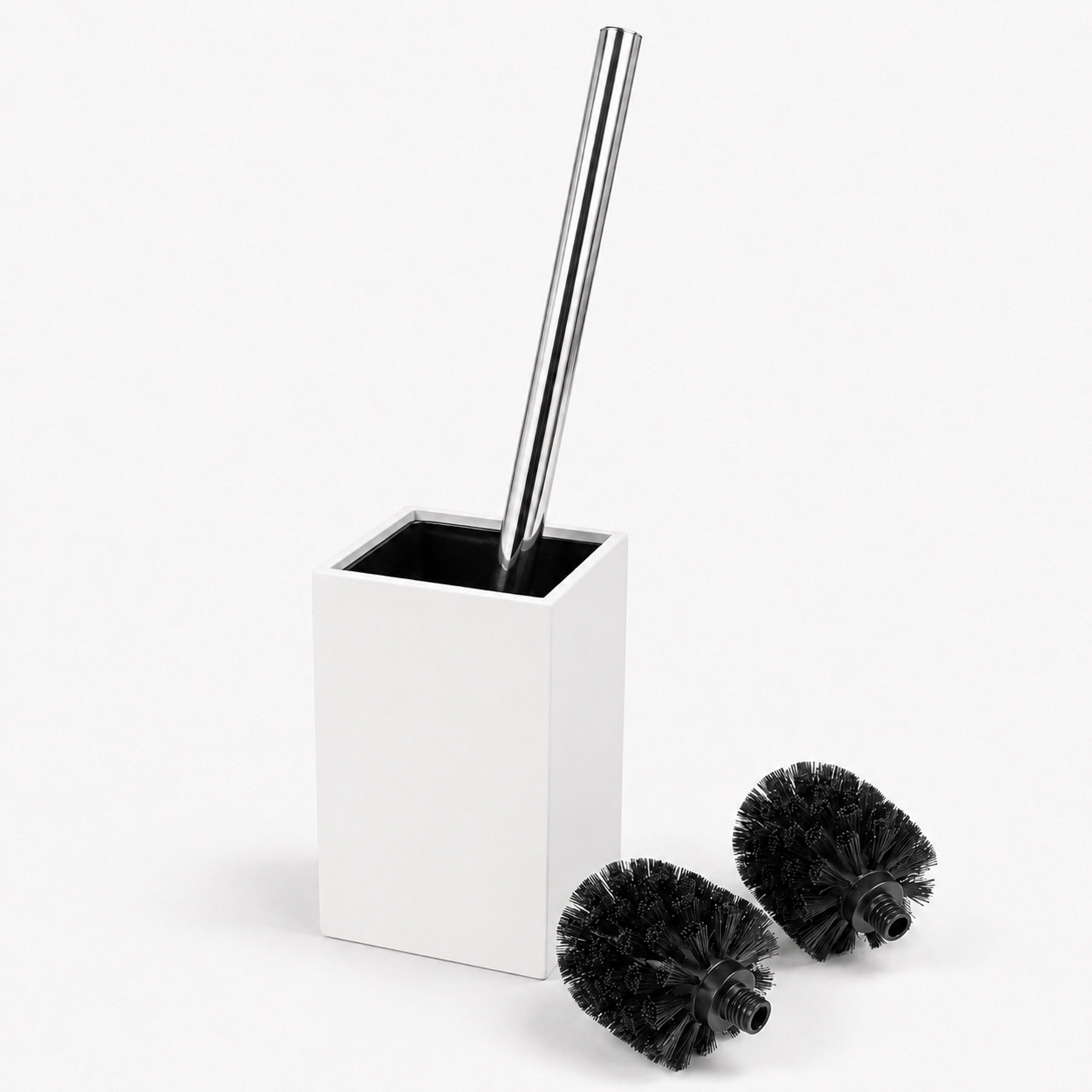 WC-ŠTĚTKA Bílá s držákem bambus - bílá, kov/dřevo (9.5/37/9.5cm) - Relaxdays