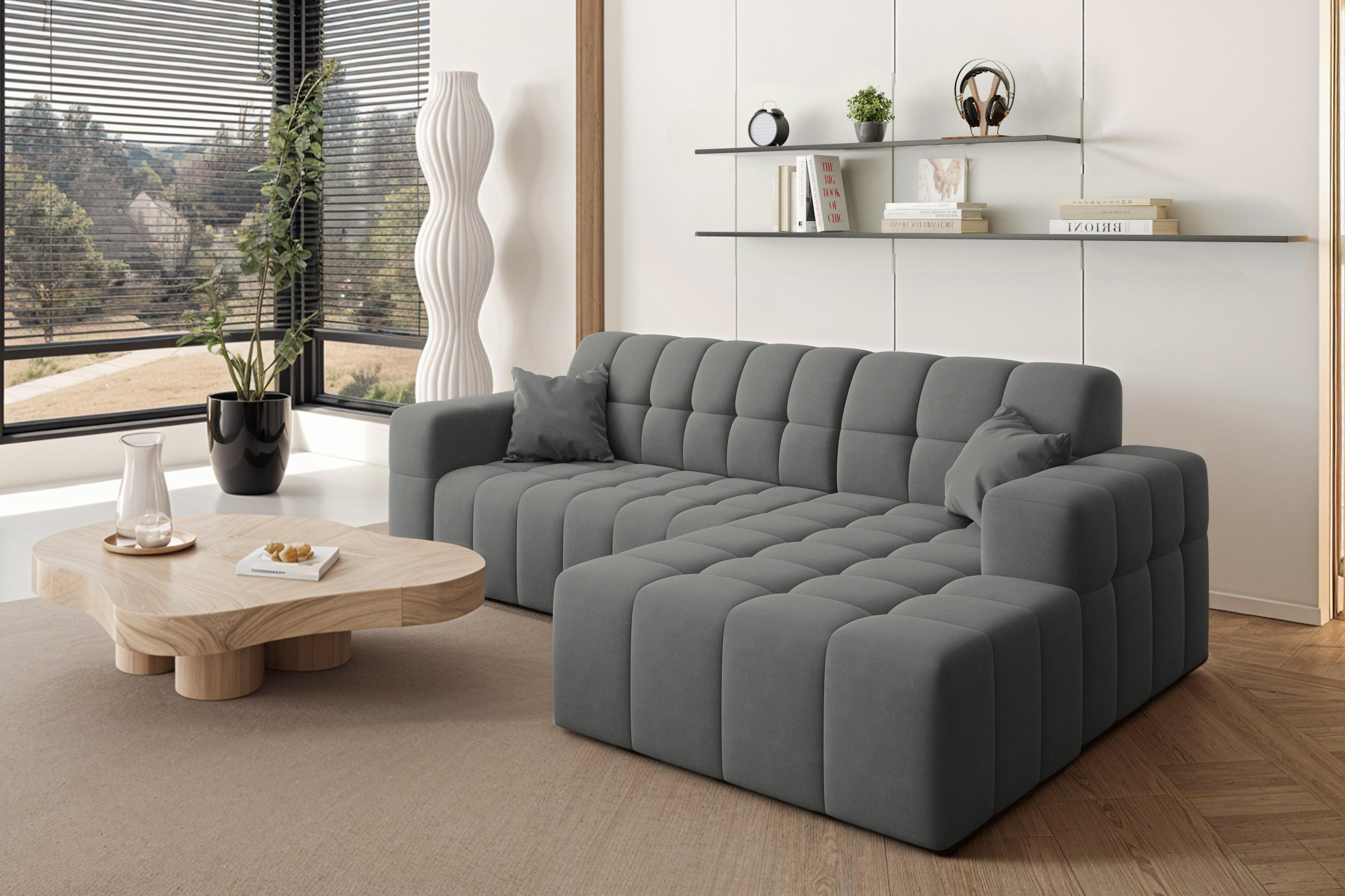 ECKSOFA L-förmiges Nimes Velours Stoff Anthrazit Rechts - Anthrazit, Holz/Kunststoff (265/168cm) - Kaiser Möbel