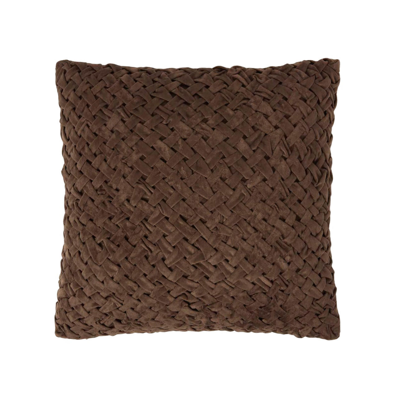 SAMTKISSEN Sofia braun 45/45 cm in Flechtoptik - Dunkelbraun, Textil (45/45cm) - Homescapes