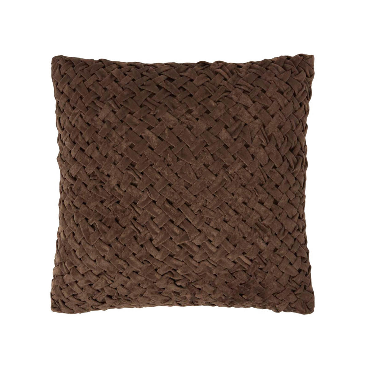 SAMTKISSEN Sofia braun 45/45 cm in Flechtoptik - Dunkelbraun, Textil (45/45cm) - Homescapes