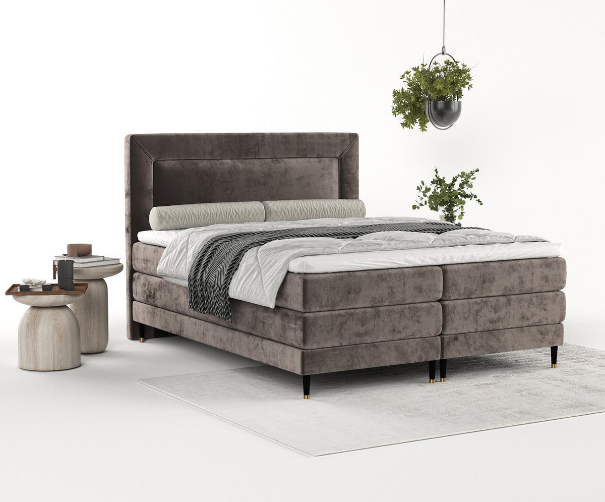 BOXSPRINGBETT Madame Braun 160/200 cm mit Matratzen und Topper - Schwarz/Braun, Holz/Holzwerkstoff (160/200cm) - Maison de Reve