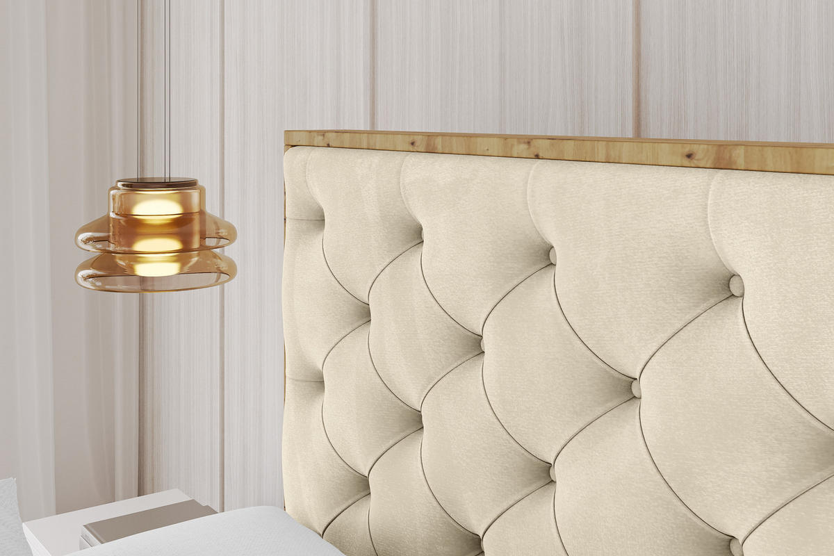 POLSTERBETT mit Bettkasten, Fußteil und Lattenrost, Boxbett ohne Matratze - ENZO3-Z 160x200 Beige - Ecru, Holzwerkstoff/Textil (160/200cm) - ALTDECOR