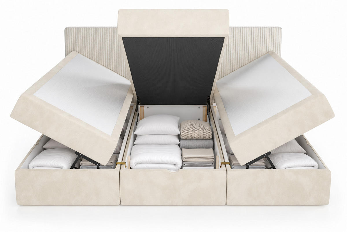 BOXSPRINGBETT Familienbett XXL 270x200 cm mit Bettkasten & Topper – Beige - Beige, Textil (270/200cm) - MebleHot