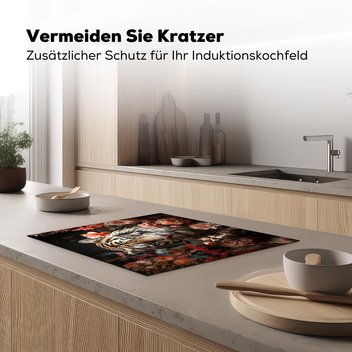 HERDABDECKPLATTE Tiger - Tier - Natur - Floral - Botanisch 65x52 cm - Orange, Kunststoff (65/0.2/52cm) - MuchoWow