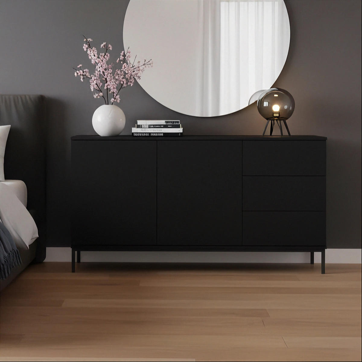 KOMMODE Dallas K2D3SZ 150 cm Schwarz - Schwarz, Holzwerkstoff/Metall (150/80/41cm) - Ravio