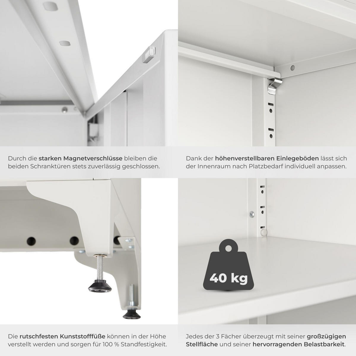 AKTENSCHRANK Blake, Kippschutz, höhenverstellbare Füße, grau - Grau, Metall (60/100/40cm) - tectake