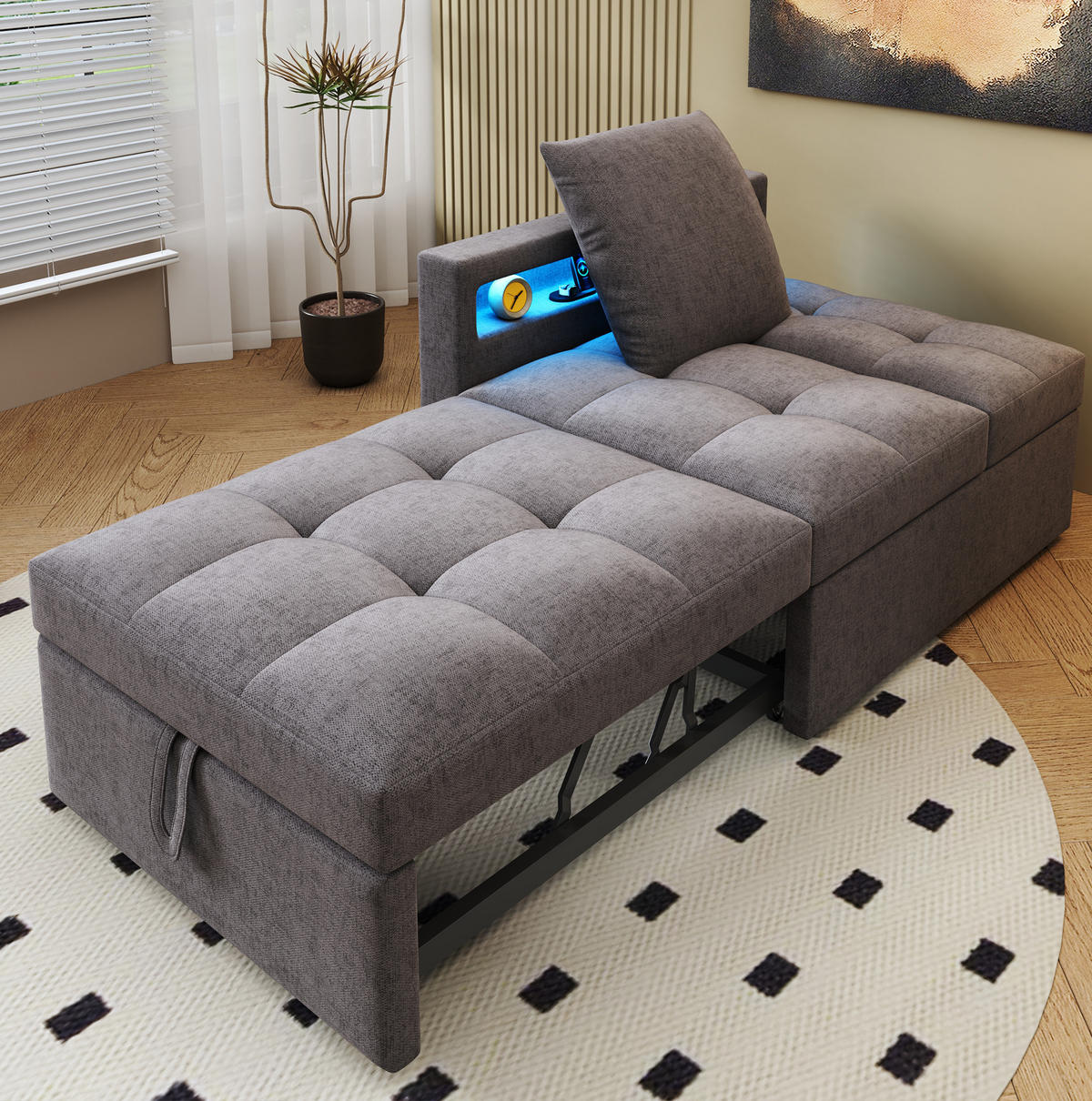 SCHLAFSOFA 3-in-1 177 x 68 x 65 cm Leinen Dunkelgrau - Dunkelgrau, Metall (68/65/177cm) - Meubliv