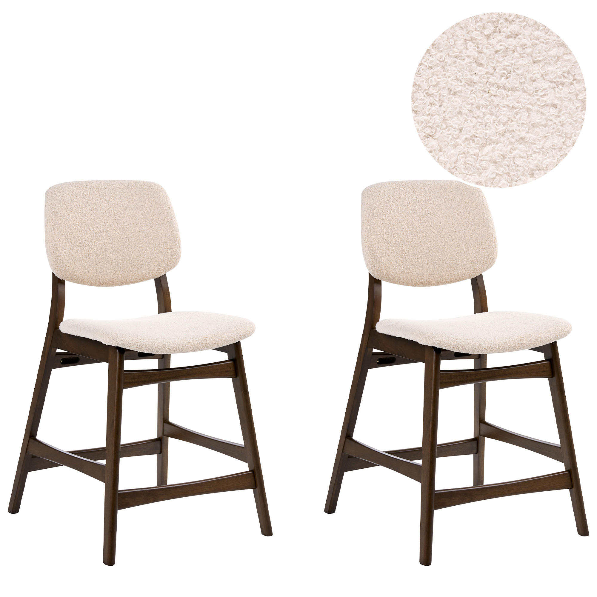 SCAUN DE BAR set de 2 bouclé maro/bej deschis Elaine - bej, material textil (53/98/62cm) - Beliani