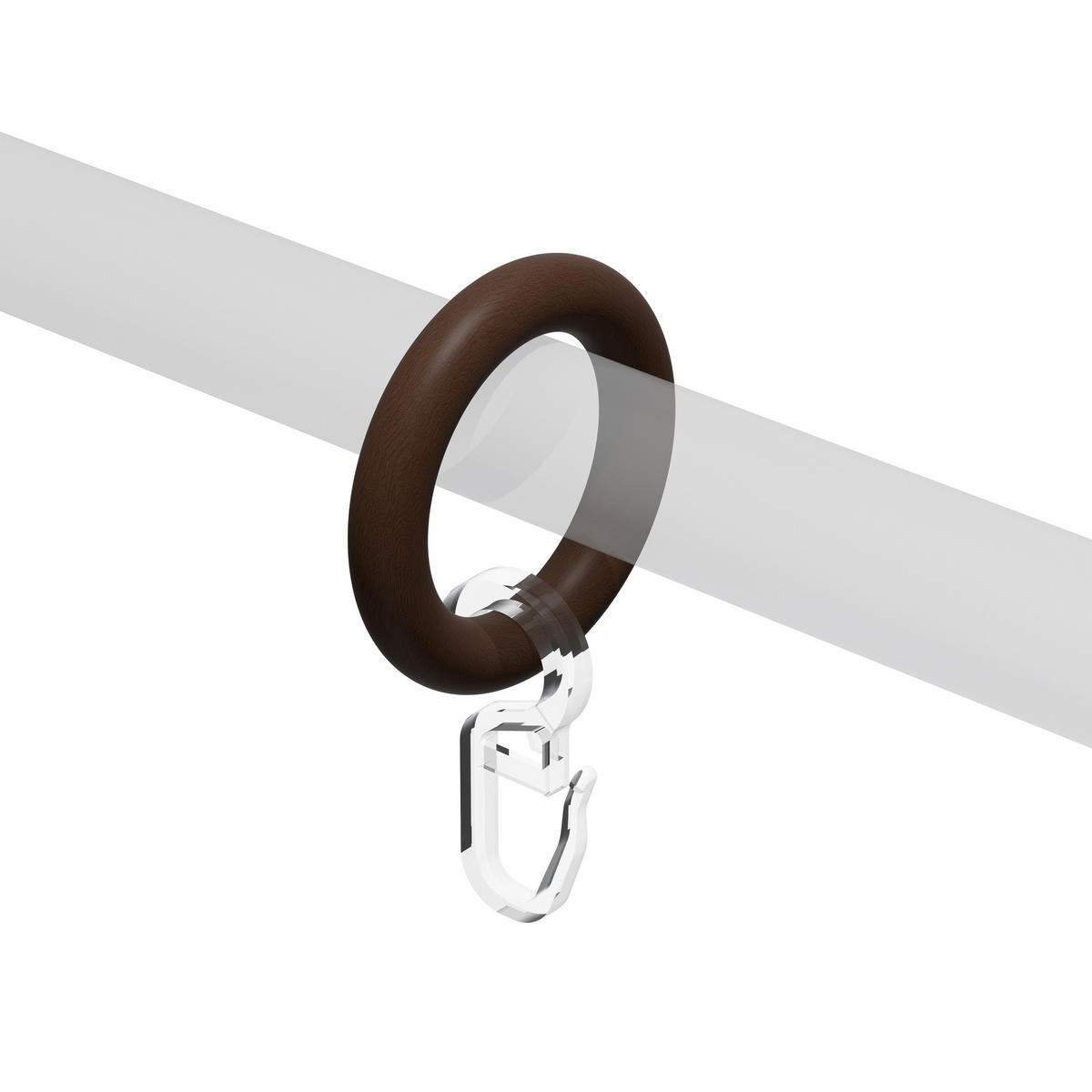 RUNDRINGE MIT FALTENHAKEN FÜR GARDINENSTANGEN 16 mm Ø, Nussbaum, Packung 10 Stück - Nussbaumfarben, Holz (16cm) - INTERDECO