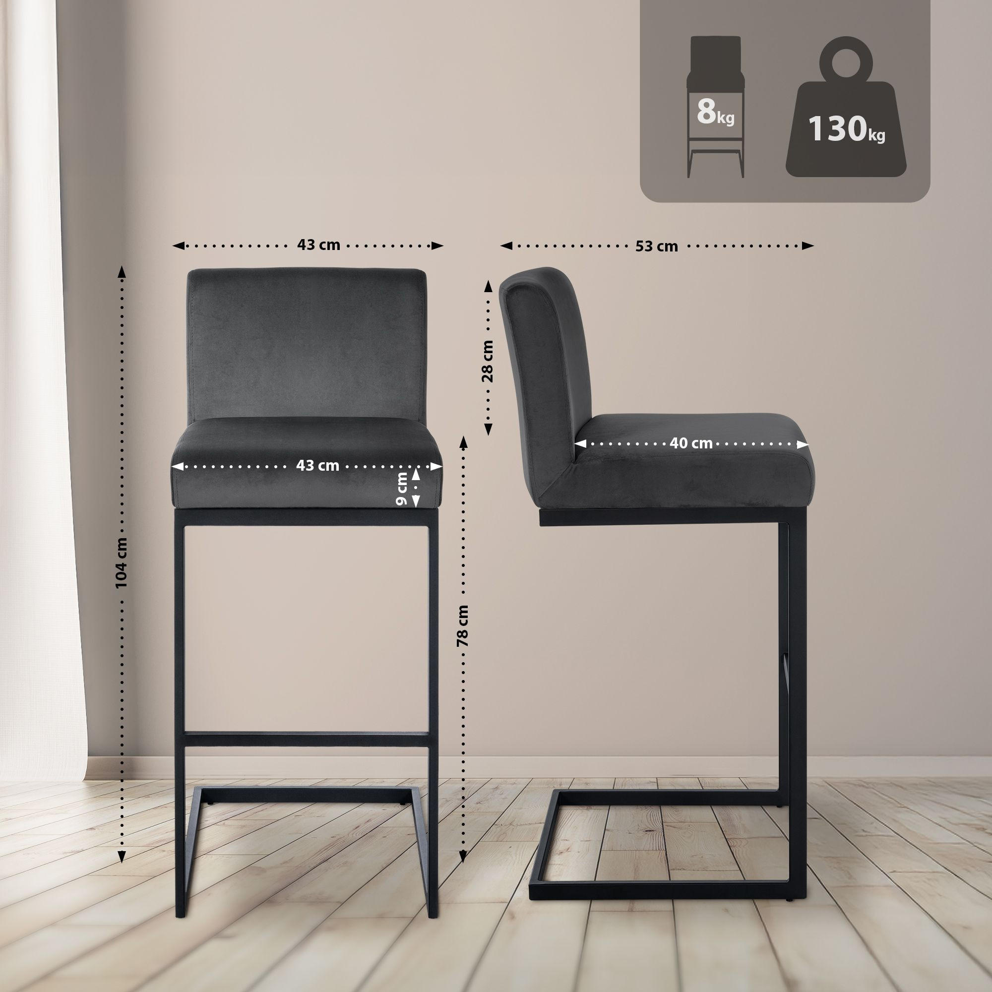 Thumbnail - CLP Barhocker, Dunkelgrau, Textil, 43x104x53 cm, Esszimmer, Barmöbel, Barhocker