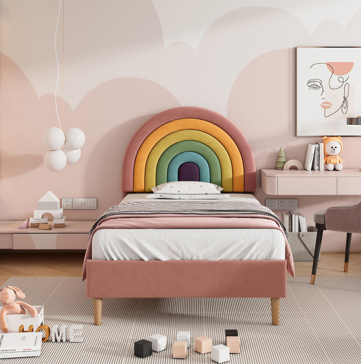 POLSTERBETT aus Samt 90x200 cm in Rosa mit Lattenrost & verstellbarem Kopfteil - Rosa, Textil (90/200cm) - Modfu