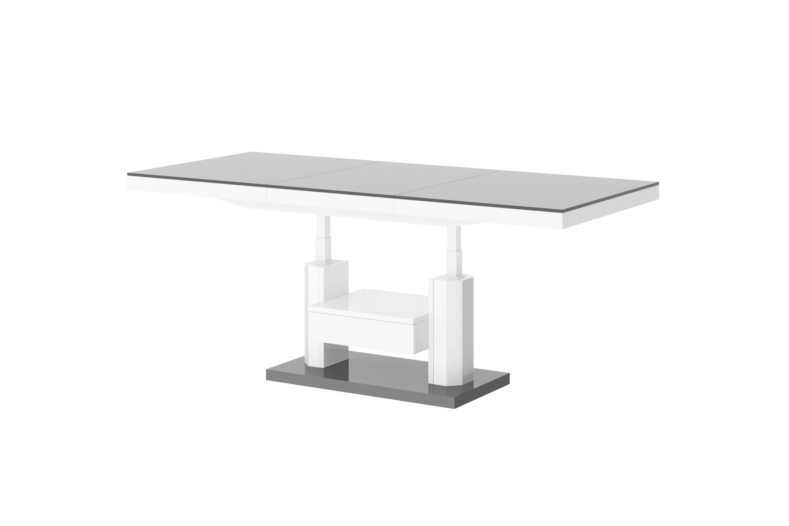 COUCHTISCH rechteckig höhenverstellbar ausziehbar Schublade 120/75/56 cm - Weiß Hochglanz/Grau, Holzwerkstoff (75/120/56cm) - designimpex