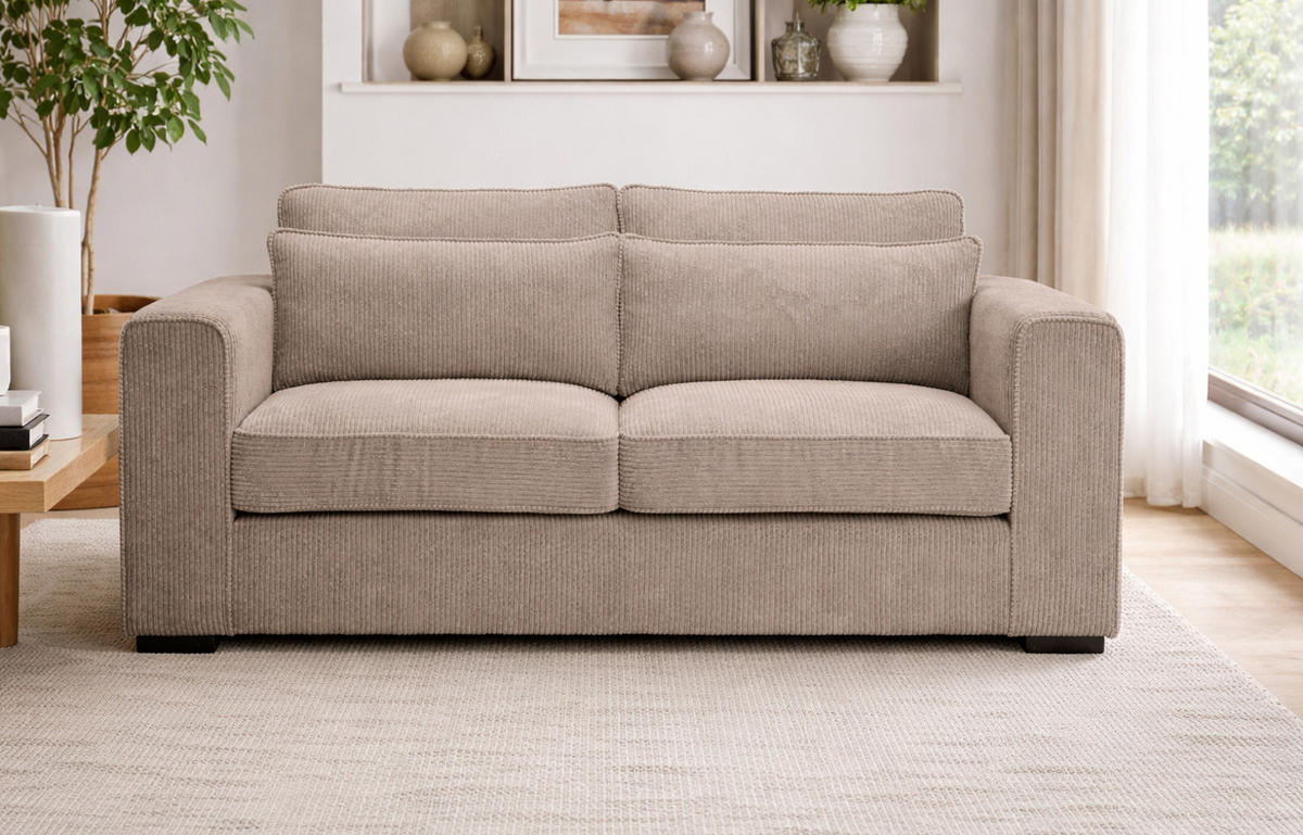 SOFA beige-braun Cord 2,5-Sitzer 200 cm, Couch mit Wellenfederung - Schwarz/Braun, Holzwerkstoff/Kunststoff (200/92/112cm) - Inn.Furn