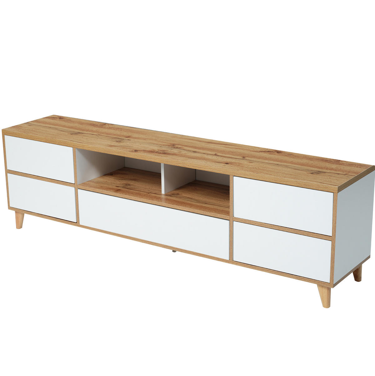 NÍZKÁ komoda, 175/37/51 cm, MDF bílá a barva dřeva - přírodní, kompozitní dřevo (175/51/37cm) - BEAOK