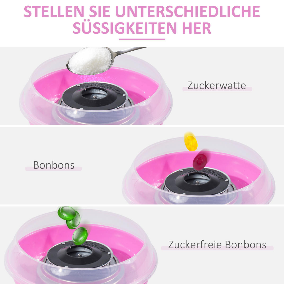 ZUCKERWATTEMASCHINE Edelstahl-und-PP Rosa - Rosa, Kunststoff (26/18/27cm) - HOMCOM