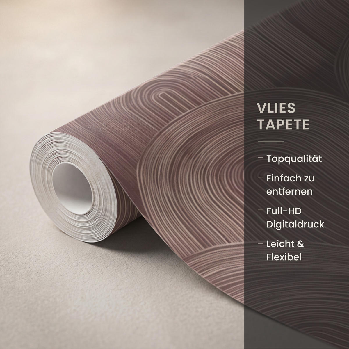 TAPETE - Rhythmic - Aufschlag - Braun - 220x260 cm - Dunkelbraun, Papier (220/260cm) - OnlyWow