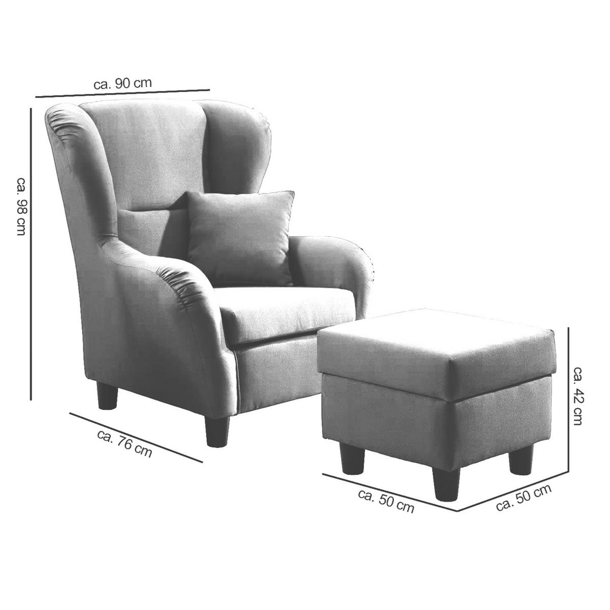 OHRENSESSEL mit HOCKER, hoher Sitzkomfort durch Wellenunterfederung, Mikrofaser Leder-Optik Vintage Schwarz / 18007 - Schwarz, Holz/Textil (90/98/76cm) - luma-home