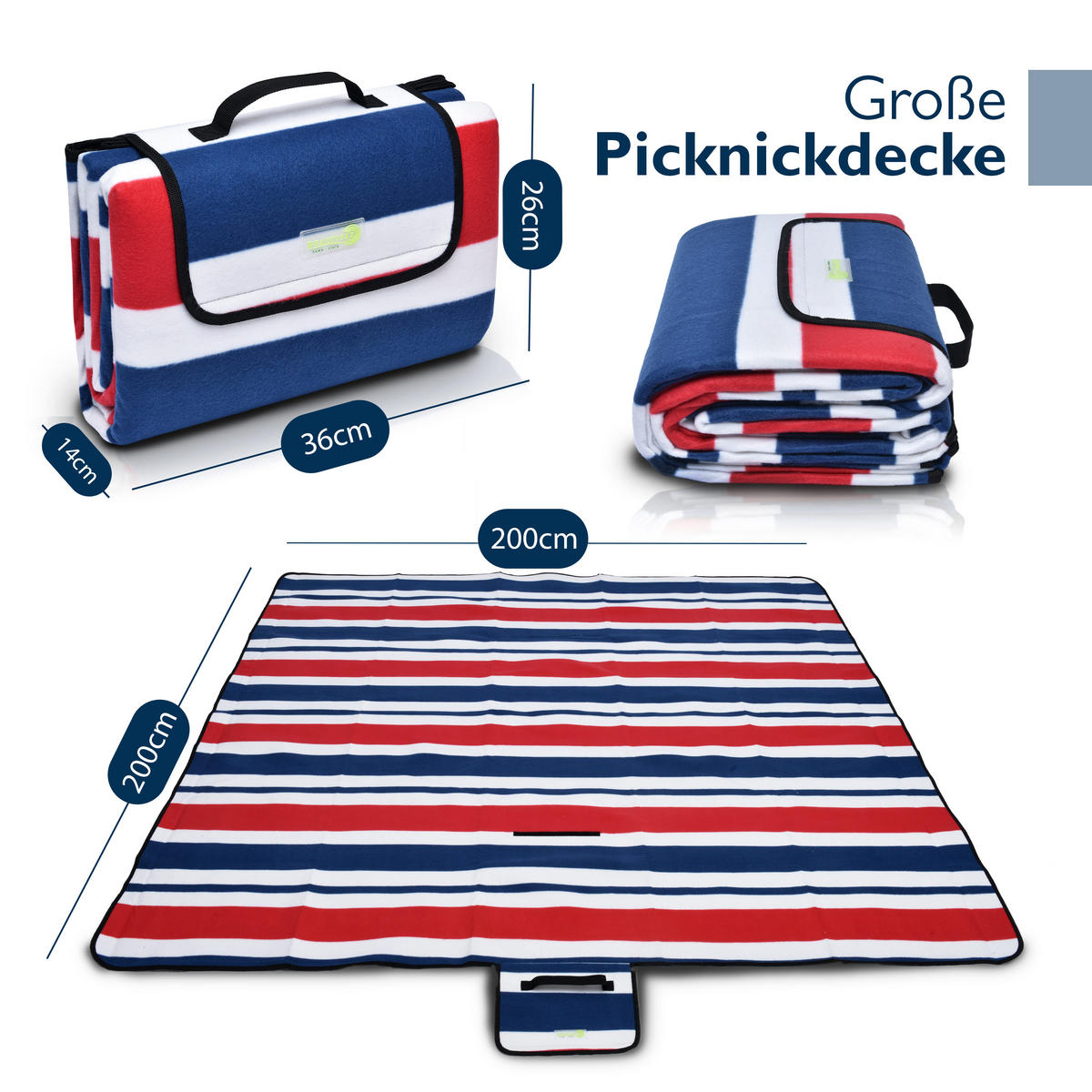 PICKNICKDECKE Bella SE 200x200cm Blau-Gestreift - Blau, Kunststoff/Textil (200/200cm) - Beautissu 