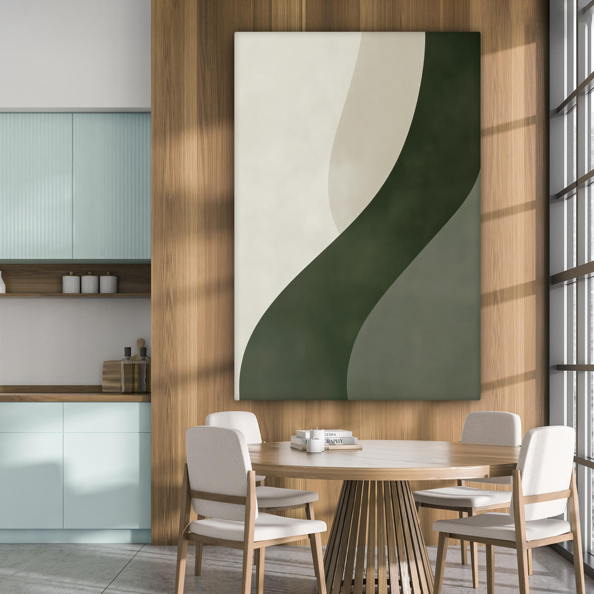 LEINWANDBILD Japandi - Grün - Abstrakt - Modern 90x140 cm - Salbeigrün, Textil (90/140cm) - MuchoWow