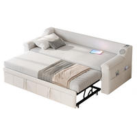 AUSZIEHBETT 90/190 cm beige mit Bluetooth-Stereoanlage und Ablagefächern - Weiß, Textil (90/190cm) - OKWISH