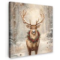 LEINWANDBILD Weihnachten - Rentier - Winter - Kranz 50x50 cm - Naturfarben, Textil (50/50cm) - MuchoWow