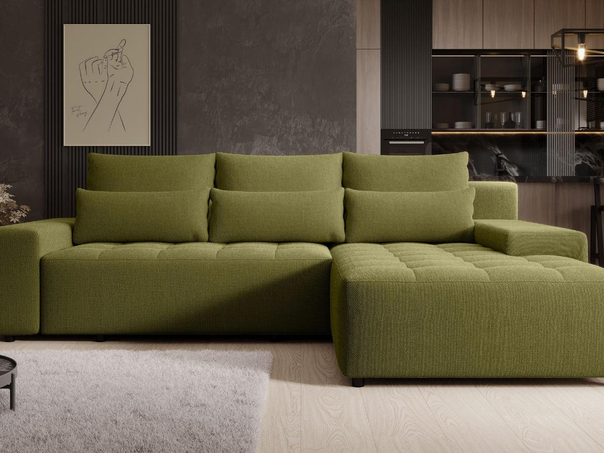 ECKSOFA Vento Grün - Schwarz/Grün, Holz/Kunststoff (280/184cm) - Graingold