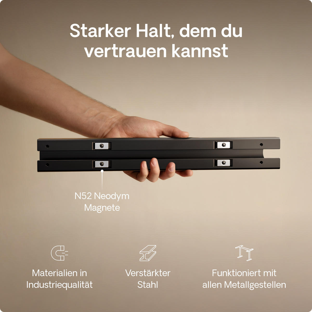 MAGNETISCHER Kabelkanal Schreibtisch Schwarz, 37x5x2,5cm - Schwarz, Metall (37/5/2.5cm) - Desktronic