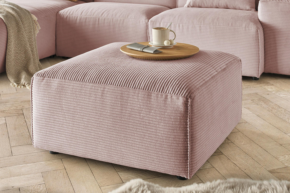 POLSTERHOCKER RANI Pink Cord - Pink/Schwarz, Kunststoff/Textil (80/42/80cm) - KAWOLA